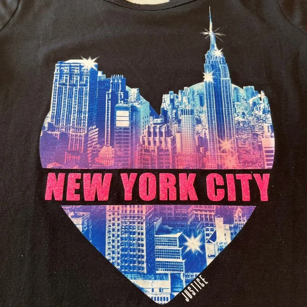 Justice NEW YORK CITY black short sleeve t-shirt shirt Girls‎ size 10